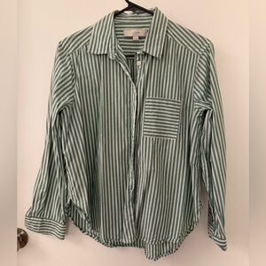 LOFT Teal Striped Long Sleeve Shirt